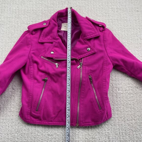 GAP Womens Wool Moto Biker jacket Electric Neon Pink / Fuscia Zipper Sz XS - Picture 7 of 13